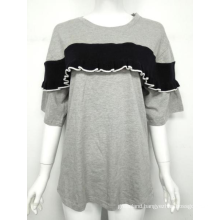 Grey mid-sleeve ruffle design leisure wear t-shirt